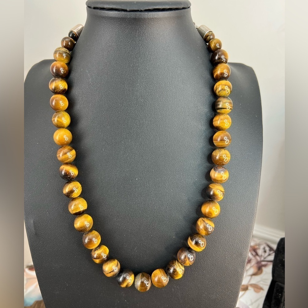 Jay King DTR 925 Tigers Eye Stone Necklace w/925 Hook Clasp 20” D3